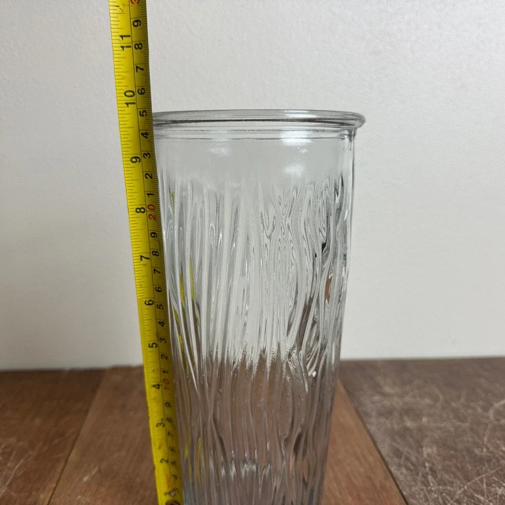 Vintage Clear Glass Wood Grain Design Tall Flower Vase‎